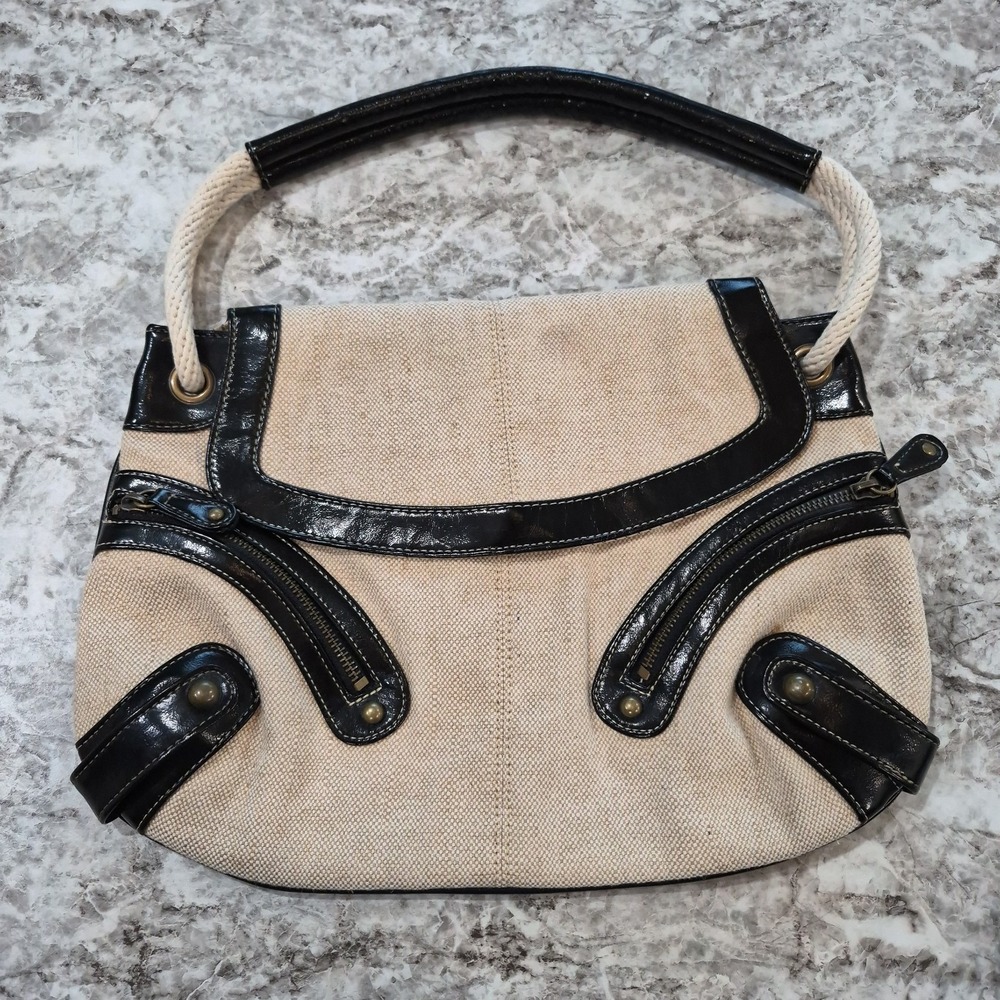 Limited Edition Vintage Ivory Twill Black Accents Rope Handle Bag